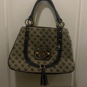 Vintage Dooney & Bourke Tassel Leather Monogram Logo Print Accent Handbag Purse